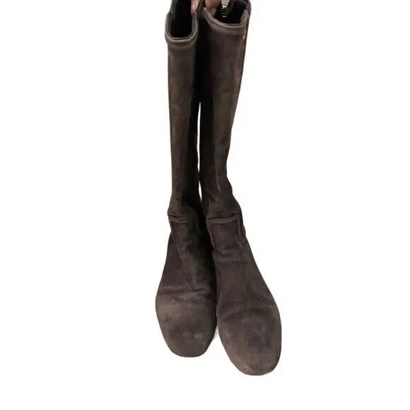 Tory Burch Irene chocolate brown suede with gold hardware design equestrian ridi - Picture 5 of 16